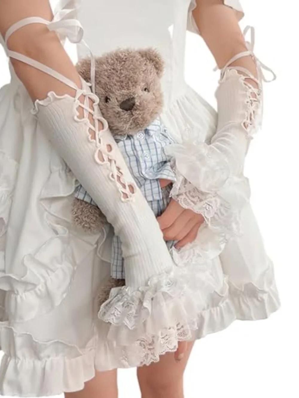 Lolita Lace Fingerless Gloves White Hand Sleeve Y2K Long Gloves Women Wrist